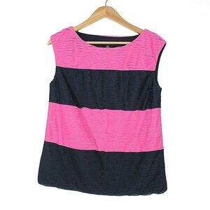 NWT Ann Taylor Petite SP Colorblock Pink Navy Sleeveless Pleated Chiffon Overlay